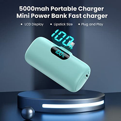 [2-Pack] Mini Portable Charger 5000mAh Power Bank,3A PD USB C Cell Phone Portable Power, LCD Display Battery Pack Compatible with iPhone 17/17 Air/16/16 pro/15/15 pro Max/Android/Samsung/Moto/LG etc - color: Green+Light Pink