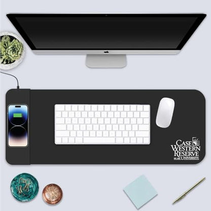 OTM Essentials Case Western Reserve University Classic Wireless Charging Cloth Desk Mat, Durable Office Supplies, Non-Slip Base, Quick Charging Wireless Desk Pad, Black - size: Classic- Charging, style: Case Western Reserve University