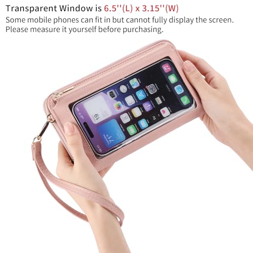 GOIACII Phone Purse Crossbody Bags for Women Small Travel Wallet Touch Screen RFID Blocking - color: A02 Pink