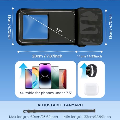 Wokyo 2Pack Waterproof Phone Pouch, Double Space IPX8 Cellphone Dry Bag for 7.2 Inch Smartphones Black Floating Design with Lanyard Underwater Photography Ready Beach Cruise Essential - color: BlackWhite+BlackWhite