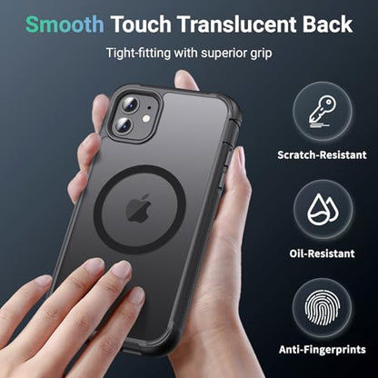 jaroco Magnetic for iPhone 11 Case Heavy Duty Protection Black | Compatible with MagSafe,Military Grade Drop Protection,Translucent Matte,Non-Slip,Shockproof 2-Layer Durable Bumper Case - color: Black, size: iPhone 11