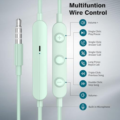 APETOO Wired Earbuds in-Ear Headphones 3.5mm Jack for Laptop/School Mint - color: Green