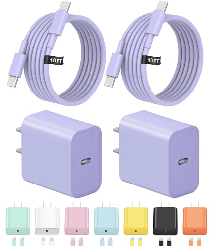 10FT iPhone 17 16 15 Charger Fast Charging USB C Charger Block - color: Purple, size: 10FT