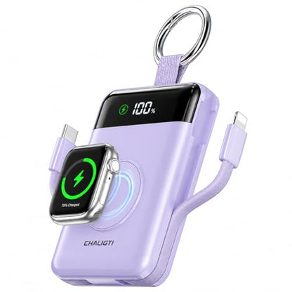 5000mAh Portable Charger w/Display,20W Power Bank&iWatch Charger - color: Purple, size: 5000mAh