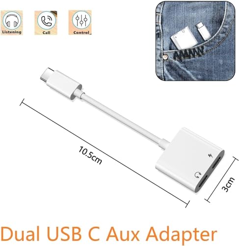 [Apple MFi Certified] iPhone Dual USB C Headphone and Charger Adapter - color: Silver