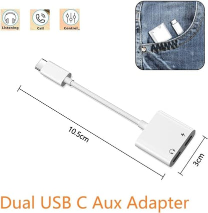 [Apple MFi Certified] iPhone Dual USB C Headphone and Charger Adapter - color: Silver