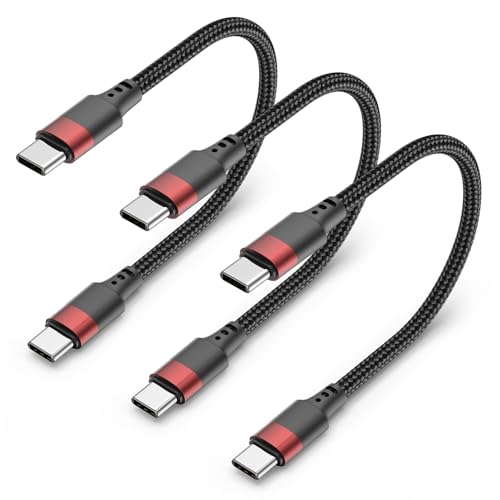 1ft USB C to USB C Cable, 3 Pack 60W Short USBC to USBC Cord, Braided 12 inch USB C Charger Cable Fast Charging for iPhone 15 16 Samsung Galaxy S24 S23 Note 20 A50 Moto LG - size: 1 FT