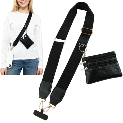 1Pack Canvas Phone Strap Crossbody Phone Strap Adjustable Anti Theft phone Lanyard for Women Phone Bags ID Cards - color: Black