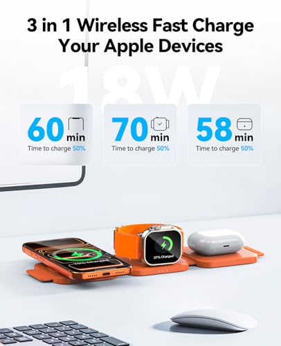 3 in 1 Charging Station for Apple, Foldable Magnetic Wireless Charger Dock - size: 15W Orange 1Pack