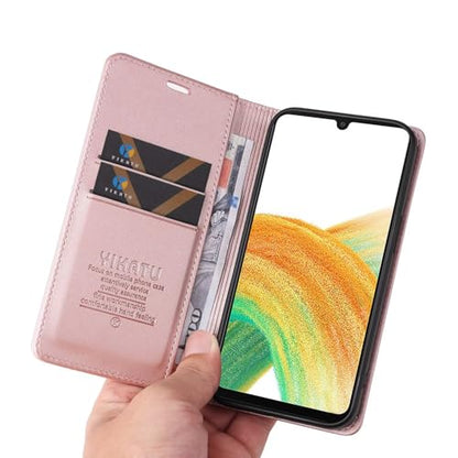 Compatible with Samsung Galaxy A23 Wallet Case PU Leather Flip Folio Case with Card Holder Magnetic Closure Shockproof Protective Phone Cover Rose Gold - color: Rose Gold, size: Samsung A23