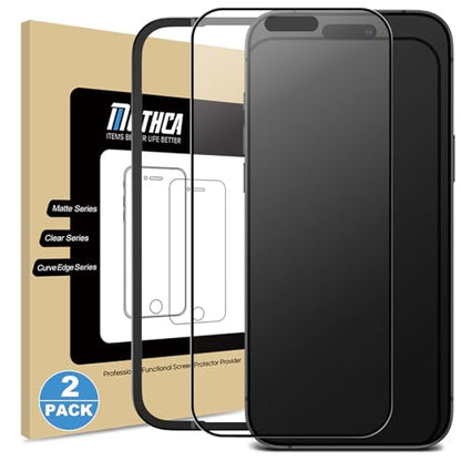 Mothca 2 Pack Matte Glass Full Coverage Screen Protector for iPhone 17 / iPhone 16 Pro 6.3-inch, Anti-Glare Anti-Fingerprint Black Edge Tempered Glass Film with Easy Installation Tool, Smooth as Silk - size: iPhone 16 Pro/17-6.3 Inch