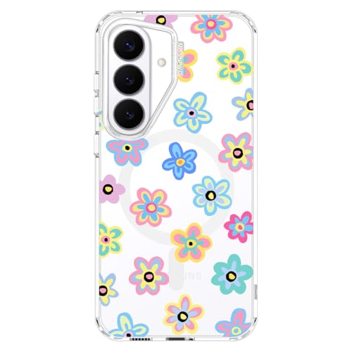 MOSNOVO for Samsung Galaxy S26 Clear Case, Fit for MagSafe, 6.6ft Military-Grade Shockproof Magnetic Protective Phone Cover,Groovy Flower - color: Clear - Groovy Flower, size: Samsung Galaxy S26