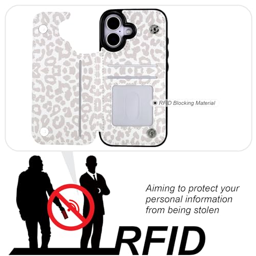 HAOPINSH Wallet Case with Card Holder for iPhone 17 White Leopard Cheetah Pattern Back Flip Folio PU Leather Kickstand Card Slots Case for Women Girls,Magnetic Clasp Shockproof 6.3" - color: White Leopard