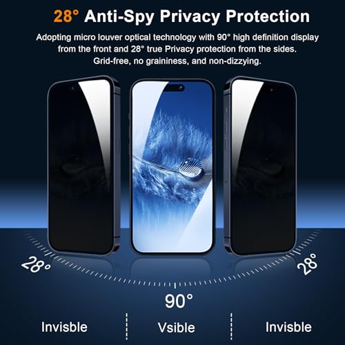 QHOHQ 3 Pack Privacy Screen Protector for iPhone 15 Pro Max [6.7 Inch] with 3 Pack Camera Lens Protector, Anti Spy Tempered Glass Film, 9H Hardness, HD, Bubble Free, Case Friendly - Black - size: iPhone 15 Pro Max 6.7 Inch
