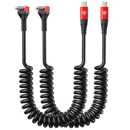 90 Degree USB C to C Cable for CarPaly/Android Auto, [3FT, 2-Pack] Coiled - color: Red, size: 3FT