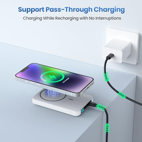 Magnetic Portable Charger Power Bank 5500mAh,Slim Wireless Portable Charger with LCD Display,PD Fast Charging USB-C Battery Pack Compatible with iPhone 17/17 Pro/17 Pro Max /16/15/14/13/12 -White