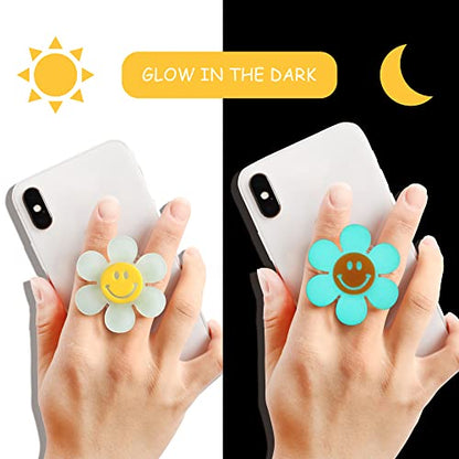 On The Grip Cheerful Smiley Flower Phone Grip - Bright, Expandable, Collapsible - Comfortable Touch, Secure Grip (White) - color: White