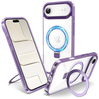 Magnetic Case for iPhone Air - [Built-in Invisible Stand] [Compatible with MagSafe] [Military Grade Drop Protection] Anti-Yellowing Hard Back Silicone Edge Cover, 6.5", Clear Purple - color: Clear Purple, size: iPhone Air 6.5''