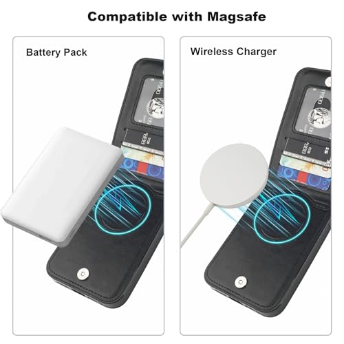 KIHUWEY for iPhone 14 Pro Max Wallet Case Card Holder for MagSafe, Black | Wireless Charging, RFID, Flip PU Leather, Magnetic Clasp, Kickstand, Heavy Duty Protective Cover - color: Magsafe for Black