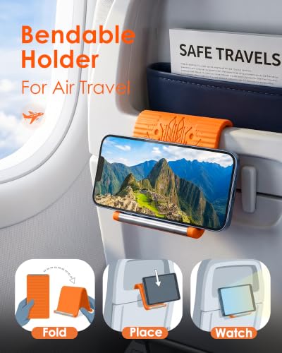 Airplane Phone Holder, Flexible Silicone Aluminum Phone Holder - color: Orange