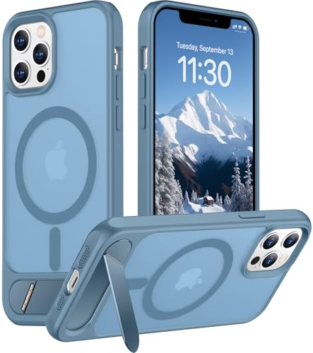 Magnetic Compatible with iPhone 12 Pro Max Case, [Built-in Invisible Kickstand][Compatible with MagSafe][Military Grade Shockproof] Slim Translucent Matte Phone Case for iPhone 12 Pro Max 6.7" - color: Light Blue, size: For Iphone 12 Pro Max