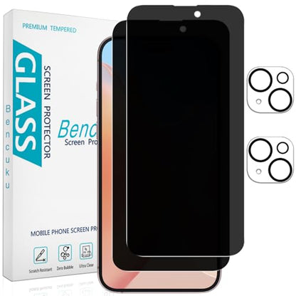 2+2 Pack Privacy Screen Protector for iPhone 15 Tempered Glass - size: (Privacy)iPhone 15 6.1 Inch