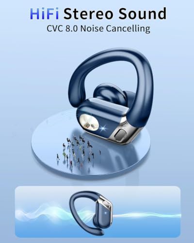 Matast Wireless Earbuds, Bluetooth 5.4 Headphones Sport, 50H Deep Bass Sound Over Ear Buds with 4 ENC Noise Cancelling Mic, Dual LED Display, IP7 Waterproof Earphones with Earhook for Workout, Blue - color: Blue