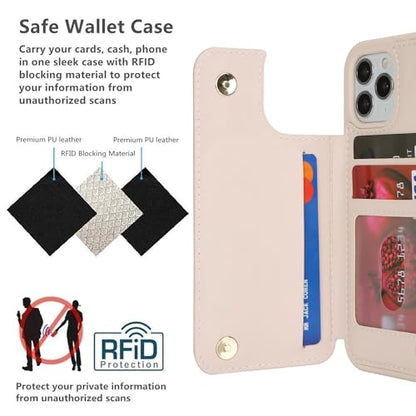 iCoverCase Compatible with iPhone 13 Pro Max Phone Case with Card Holder, Wallet Case for Women Men RFID Blocking PU Leather Protective Case 6.7 Inch (Beige) - color: Beige