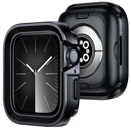 Amizee 2 in 1 Metal Rugged Case Compatible with Apple Watch Series 9/8/7 45mm, Aluminum Shockproof Protective Bumper Cover for iWatch 45mm, Black - color: Black, size: 45mm