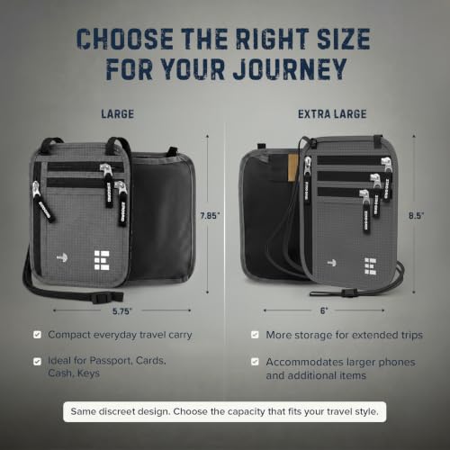 Zero Grid RFID Travel Neck Wallet, Extra Large Passport Holder, Dark Grey - color: Dark Grey, size: Family