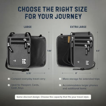 Zero Grid RFID Travel Neck Wallet, Extra Large Passport Holder, Dark Grey - color: Dark Grey, size: Family