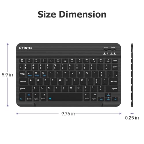 FINTIE 10-Inch Ultrathin Wireless Bluetooth Keyboard, Black | Universal Tablet Phone Keyboard, Rechargeable Battery, Slim Detachable Design, Quiet Scissor Keys, Travel Ready