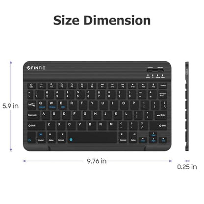 FINTIE 10-Inch Ultrathin Wireless Bluetooth Keyboard, Black | Universal Tablet Phone Keyboard, Rechargeable Battery, Slim Detachable Design, Quiet Scissor Keys, Travel Ready
