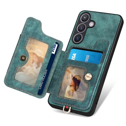 for Samsung Galaxy S25 Case Wallet with Card Slots Green | PU Leather Flip Folio Cover,RFID Blocking Ring Holder,Kickstand,Wrist Strap,Shockproof,Magnetic Protective,Women Men Girls - color: Green, size: Galaxy S25 6.2 Inch
