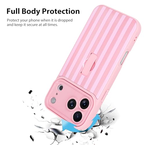 KANGHAR Compatible with iPhone 17 Pro Max Case 2025 Stripes -Pink | Silicone Cute Pattern, Wristband Kickstand Camera Protection Soft Slim Cover for Girls Women - color: Pink-Stripes, size: iPhone 17 Pro Max