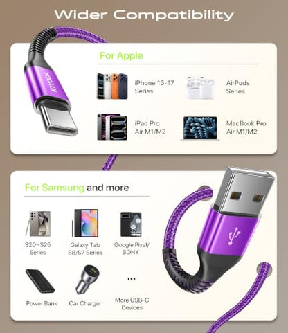 USB to USB C Cable 3A Fast Charging 6FT, USB A to USB C Cable for CarPlay - color: Purple, size: 3FT, style: USB A to USB C