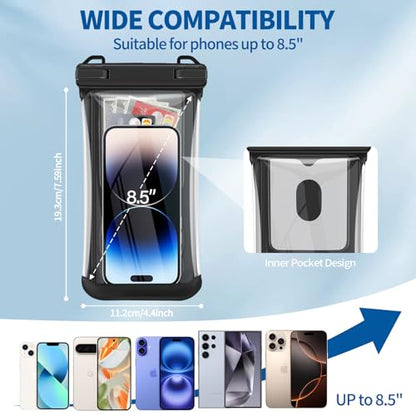 2 Pack Waterproof Phone Pouch, IP68 Waterproof Phone Cases Floating Up to 8.5" Phone, Underwater Waterproof Bags with Inner Pocket, Beach Vacation Essentials Water Park Essentials