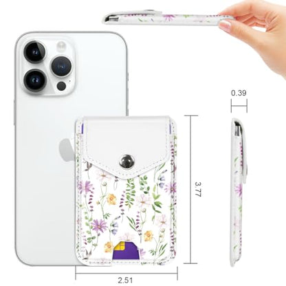 Self Adhesive Card Holders for Back of Phone, Leather RFID Phone Wallet Pockets with Snap, Card Holders Sleeve for Phone Case, Cute Flower - color: Cute Flower