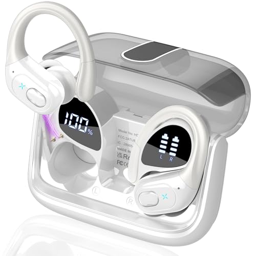 Wireless Earbuds 75H Bluetooth 5.4 Sport Headphones with Earhooks, White - color: White