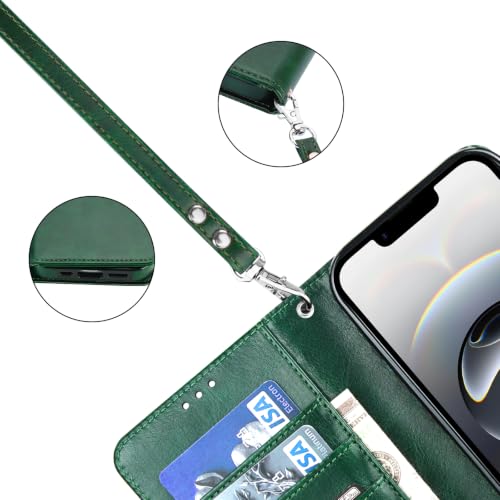 Bocasal Detachable Wallet Case Card Holder for iPhone 17e/16e, Green | RFID Blocking Kickstand Card Slots Holder PU Leather Magnetic Shockproof Wrist Strap Removable Flip Protective Cover 6.1 inch - color: Green