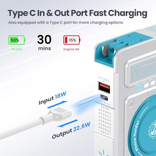 10000mAh for Magsafe Portable Charger Power Bank Built in Cables&Wall Plug - color: White blue