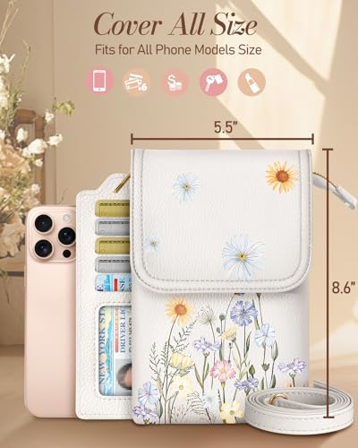 Small Crossbody Phone Purse for Women | Card Slots, Leather Cell Phone Wallet, Adjustable Shoulder Strap, Cross Body Bag for Girls and Ladies, Cute Design - color: Watercolor Flower