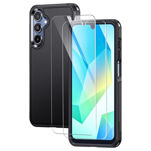 Lanhiem for Samsung Galaxy A16 5G Phone Case with 2 Tempered Glass Screen Protector, Shock Absorption, Anti-Scratch Shockproof Case Cover for Samsung A16 4g/5g, Black - color: Black-3 in 1, size: 6.7'' for A16