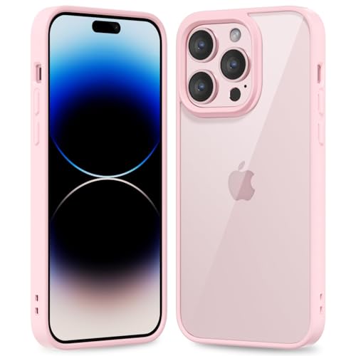 oakxco Thin Slim Clear case for iPhone 14 Pro, Transparent Hybrid Hard Shell Plastic & Soft Silicone Rubber Bumper, Non-Yellow Acrylic Protective Lightweight Cover for Women, Light Pink - color: Light Pink, size: 14 Pro