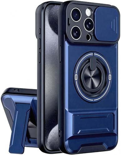 Dssairo for iPhone 15 Pro Max case with 360°Rotation Magnetic Ring Compatible with MagSafe Slide Camera Cover Foldable Stand Military-Grade Shockproof Protective case (Blue, iPhone 15 Pro Max) - color: Blue, size: iPhone 15 Pro Max