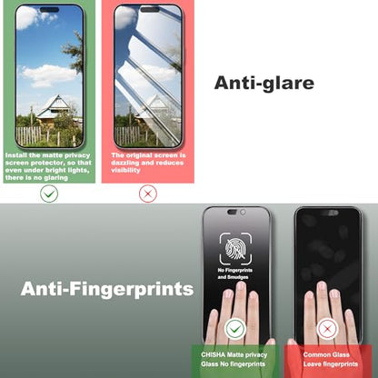 2 Pack Matte Privacy Screen Protector for iPhone 16/15/14 Pro 6.1-Inch Auto Dust Removal, No Bubbles,Anti-Spy Tempered Glass Film, Easy Installation