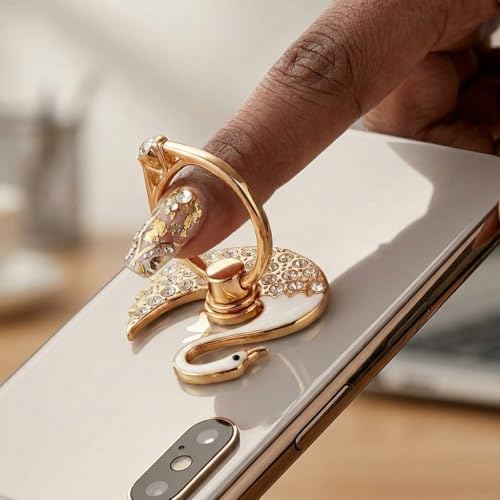 NXVX Swan Phone Ring Holder, White Crystal Finger Grip & Kickstand - color: Luxe Swan White