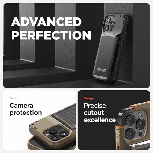 VRS DESIGN Compatible with iPhone 15 Pro Max Case with Card Holder [Damda Glide Pro], Sturdy Semi Auto 4-Card Slot, High Durability & Style Designed for iPhone 15 Pro Max (2023) Groove Khaki - color: Khaki, size: iPhone 15 Pro Max