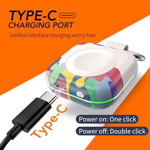Charger for Apple Watch Portable iWatch Wireless Charger,Compact Magnetic iWatch Chargers 1200mAh Power Bank Keychain Gift Your Mother Girl Birthday for Apple Watch 12/11/10/9/8/7/6/SE/5/4/3/2/Ultra - color: Coloful Painting