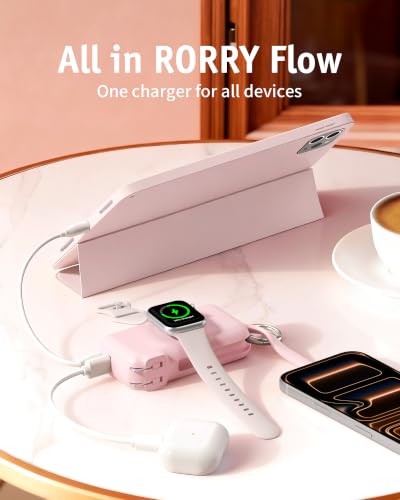 RORRY Flow Portable Charger 10000mAh 40W Wall Plug Power Bank Battery Pack - color: Pink